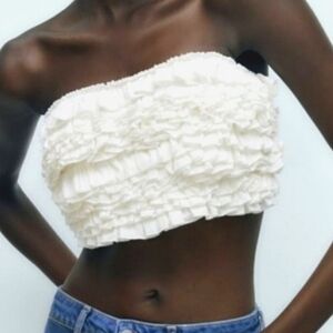 Zara White Ruffled Tube Top